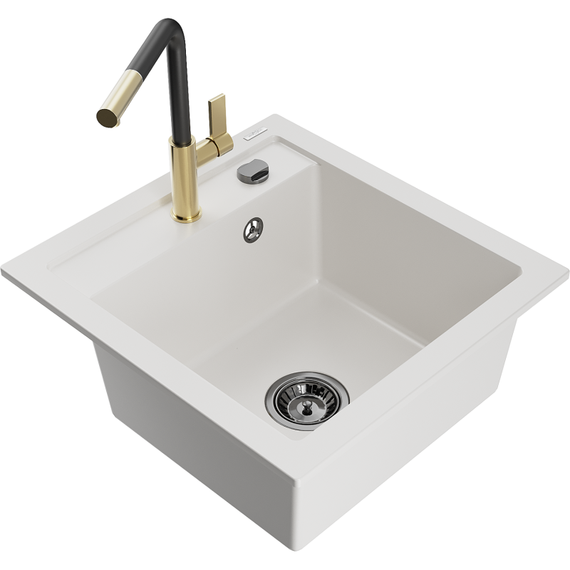 Mexen Vito гранитна мивка с 1 отделение и кухненски смесител Flora, бял - 6503-20-670401-57-B