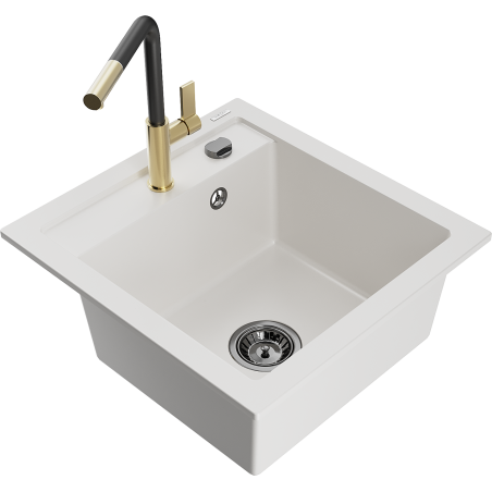 Mexen Vito гранитна мивка с 1 отделение и кухненски смесител Flora, бял - 6503-20-670401-57-B