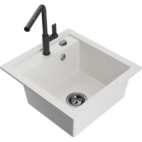 Mexen Vito гранитна мивка с 1 отделение с кухненски смесител Flora, бял - 6503-20-670401-70-B