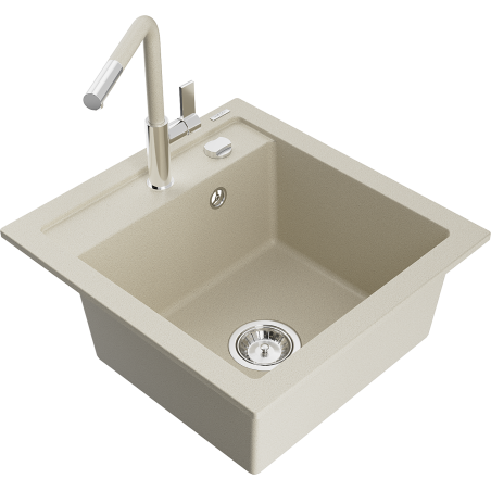 Mexen Vito гранитна мивка 1-камера с кухненски смесител Flora, бежова - 6503-69-670401-09