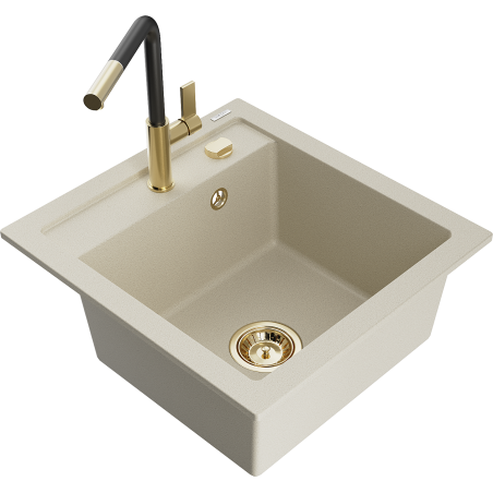 Mexen Vito гранитна мивка с 1 корито с кухненски смесител Flora, бежова