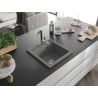 Mexen Vito гранитна мивка 1-коморна с кухненска батерия Flora, сива - 6503-71-670401-07
