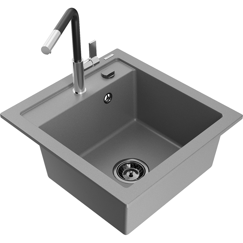 Mexen Vito гранитна мивка с 1 корито с кухненски смесител Flora, сив - 6503-71-670401-07-B