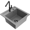 Mexen Vito гранитна кухненска мивка с една камера и кухненски смесител Flora, сив - 6503-71-670401-70-B