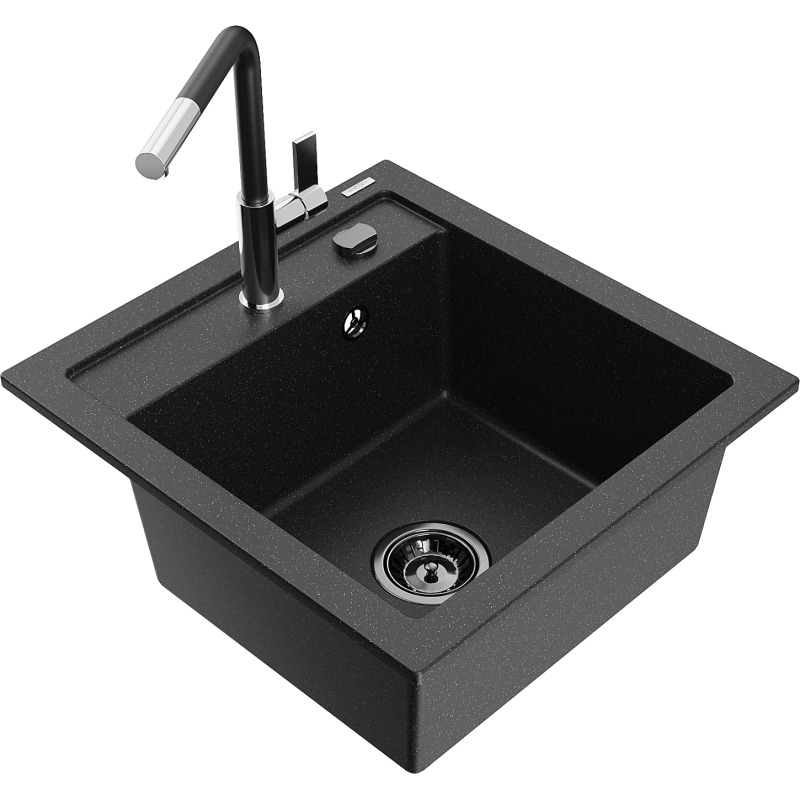 Mexen Vito гранитна кухненска мивка с 1 отделение и смесител Flora,