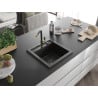 Mexen Vito гранитна мивка 1-камера с кухненски кран Flora, черен/златен металик - 6503-75-670401-57-B
