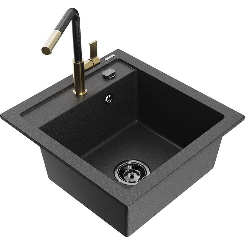 Mexen Vito гранитна кухненска мивка с 1 отделение и кухненски смесител Flora,