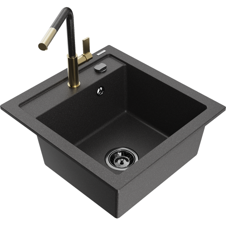 Mexen Vito гранитна кухненска мивка с 1 отделение и кухненски смесител Flora,
