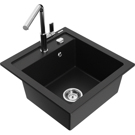 Mexen Vito гранитна кухненска мивка с 1 корито с кухненски смесител Flora, черен - 6503-77-670401-00
