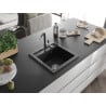 Mexen Vito гранитна кухненска мивка с 1 отделение и кухненски смесител Flora, черен - 6503-77-670401-07