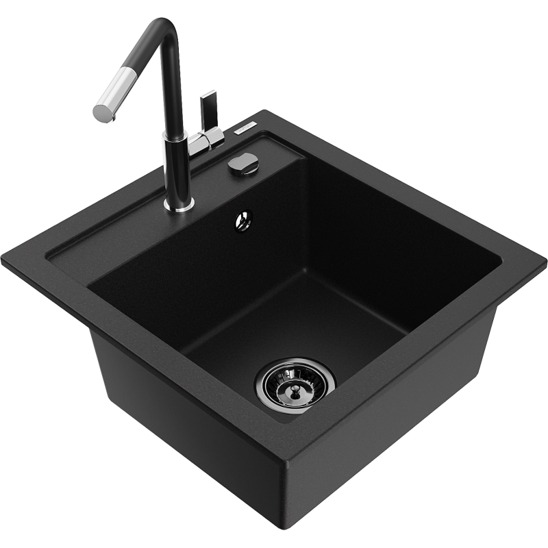 Mexen Vito гранитна кухненска мивка с една камера и кухненски смесител Flora,