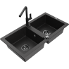 Mexen Mario гранитна мивка с 2 камери с кухненски смесител Flora,