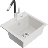 Mexen Milo 1-камерна гранитна мивка с кухненски смесител Flora, бяла - 6505-20-670401-07