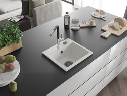 Mexen Milo мивка от гранит с 1 камера и кухненски смесител Flora, бяла - 6505-20-670401-07-B