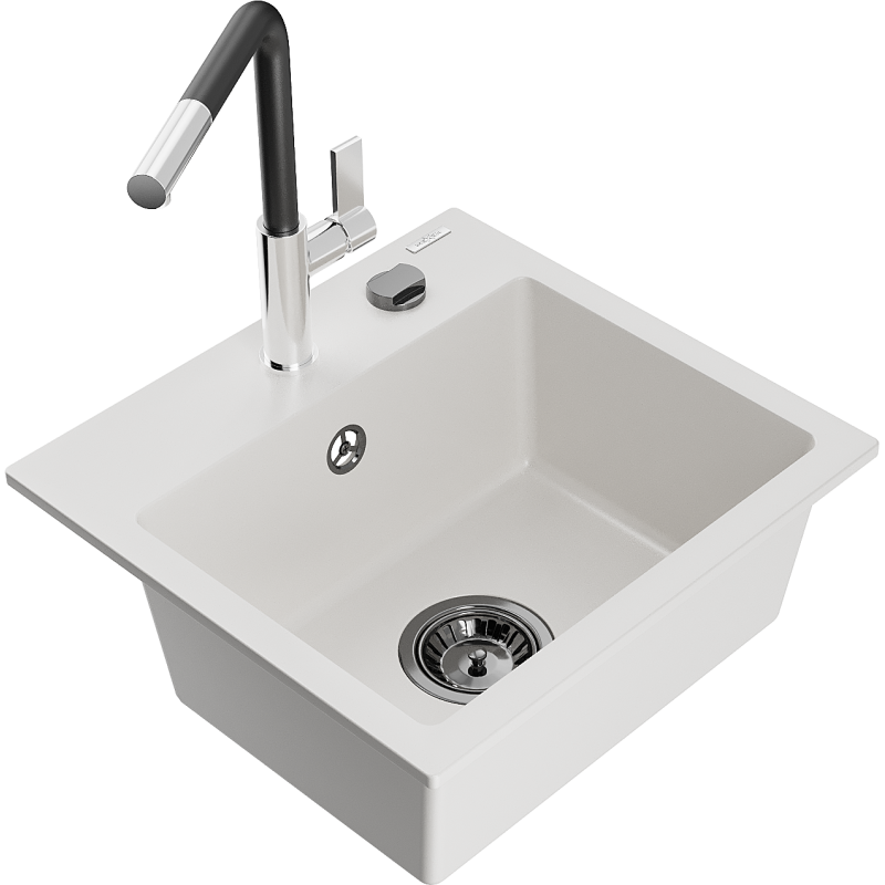 Mexen Milo мивка от гранит с 1 камера и кухненски смесител Flora, бяла - 6505-20-670401-07-B