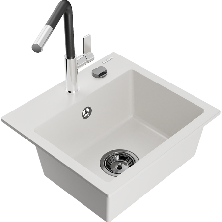 Mexen Milo мивка от гранит с 1 камера и кухненски смесител Flora, бяла - 6505-20-670401-07-B