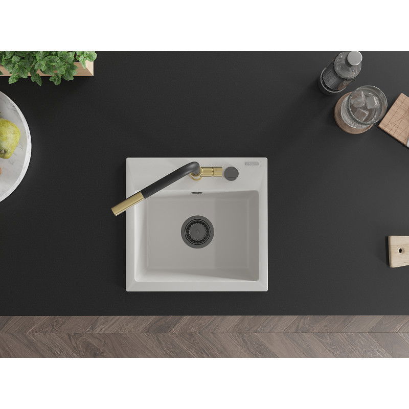 Mexen Milo гранитна мивка с 1 отделение с кухненски смесител Flora, бял - 6505-20-670401-57-B