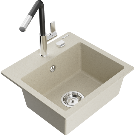 Mexen Milo гранитна мивка с 1 корито и кухненски смесител Flora, бежов - 6505-69-670401-07