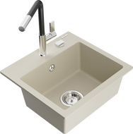 Mexen Milo гранитна мивка с 1 корито и кухненски смесител Flora, бежов - 6505-69-670401-07