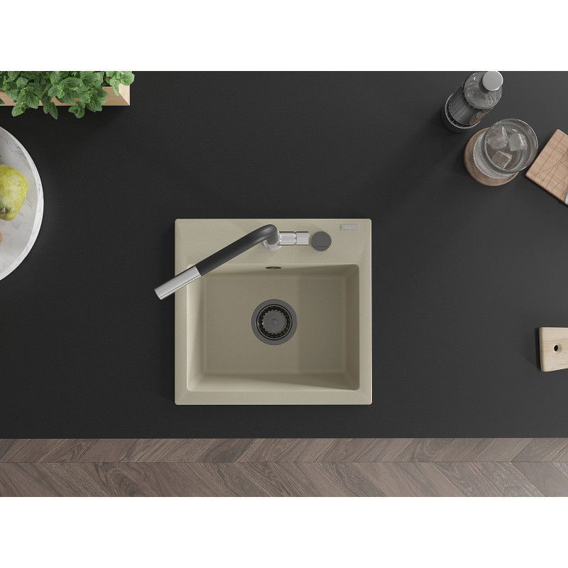 Mexen Milo кухненска мивка от гранит с 1 отделение и кухненски смесител Flora, бежов - 6505-69-670401-07-B