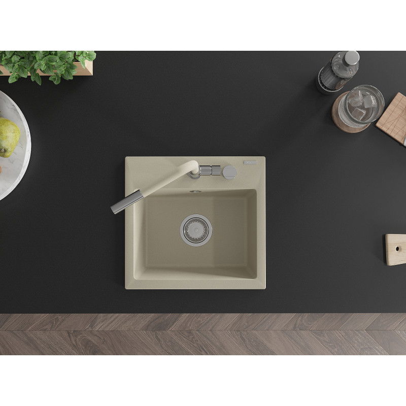 Mexen Milo гранитна мивка с 1 отделение с кухненски смесител Flora, бежова