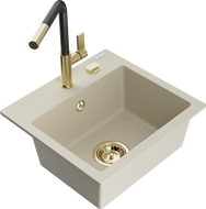 Mexen Milo мивка гранитна 1-камерна с кухненски батерия Flora, бежов - 6505-69-670401-57-G