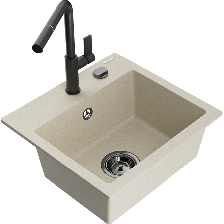 Mexen Milo гранитна мивка с 1 отделение с кухненски смесител Flora, бежова - 6505-69-670401-70-B