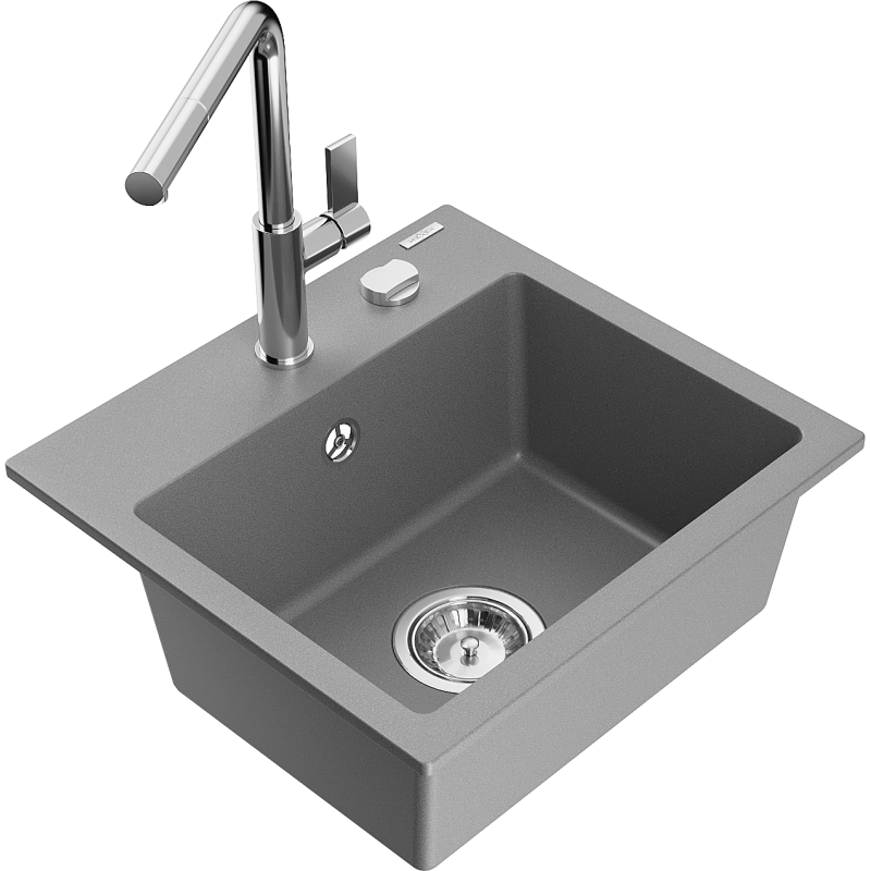 Mexen Milo гранитна мивка с 1 отделение и кухненски смесител Flora, сив - 6505-71-670401-00