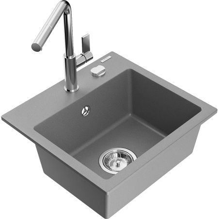 Mexen Milo гранитна мивка с 1 отделение и кухненски смесител Flora, сив - 6505-71-670401-00