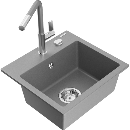 Mexen Milo гранитна мивка с 1 корито с кухненски смесител Flora, сив - 6505-71-670401-06