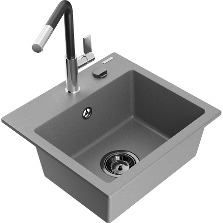 Mexen Milo кухненска мивка от гранит с 1 отделение и кухня батерия Flora, сив - 6505-71-670401-07-B