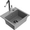 Mexen Milo кухненска мивка от гранит с 1 отделение и кухня батерия Flora, сив - 6505-71-670401-07-B
