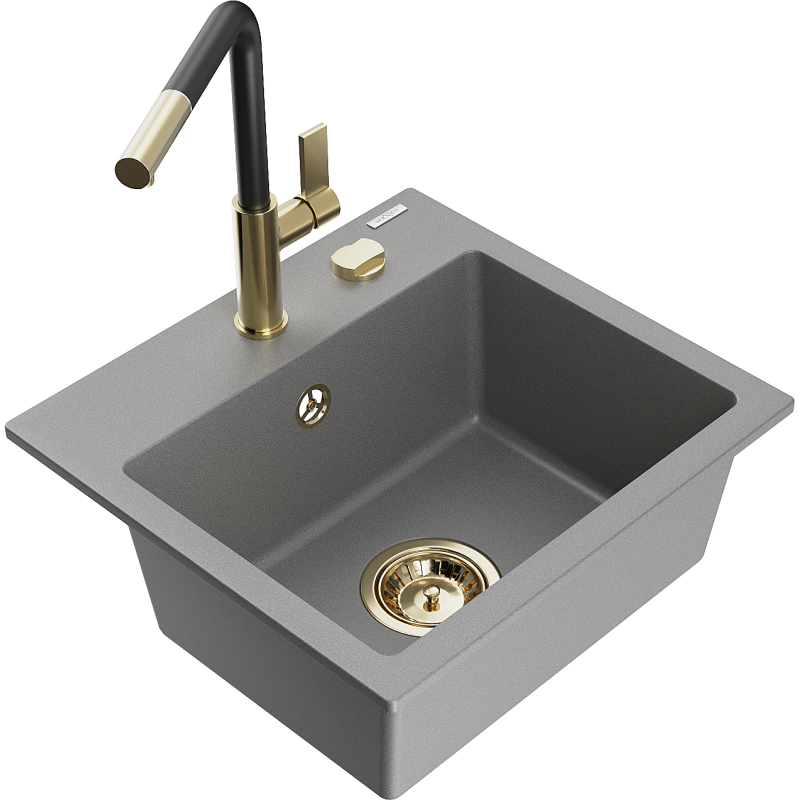 Mexen Milo гранитна мивка с едно корито с кухненски смесител Flora, сив