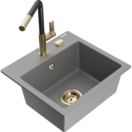 Mexen Milo гранитна мивка с едно корито с кухненски смесител Flora, сив