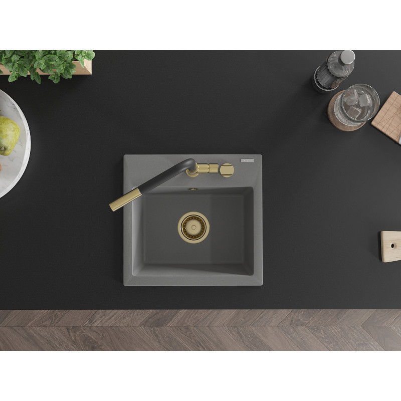 Mexen Milo гранитна мивка с едно корито с кухненски смесител Flora, сив