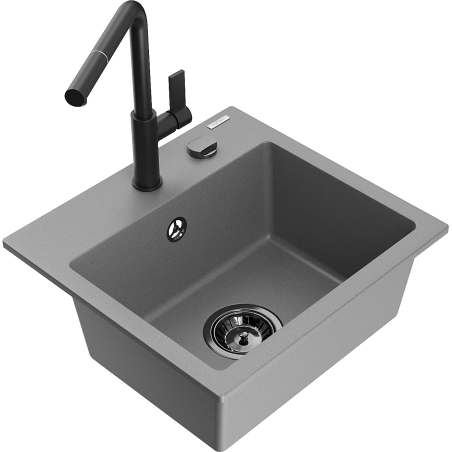 Mexen Milo гранитна мивка с 1 камера с кухненски смесител Flora, сива