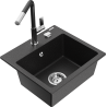Mexen Milo гранитна мивка с 1 камера и кухненски смесител Flora, черен/сребърен металик - 6505-73-670401-07