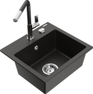 Mexen Milo мивка от гранит с 1 отделение и кухненски смесител Flora, черен/златист металик - 6505-75-670401-07