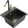 Mexen Milo гранитна мивка с една камера с кухненски смесител Flora, черен на петна - 6505-76-670401-57-G