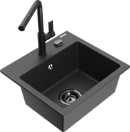 Mexen Milo мивка от гранит с 1 отделение и кухненски смесител Flora, черно на пръски - 6505-76-670401-70-B