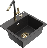 Mexen Milo гранитна мивка с 1 отделение с кухненски смесител Flora, черен на петна - 6505-76-670401-75-G