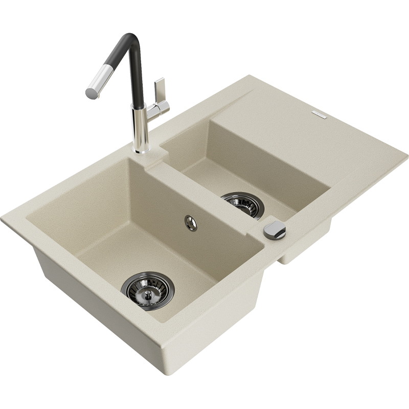 Mexen Gaspar гранитна мивка с 1,5 камери с отцедник и кухненски смесител Flora,