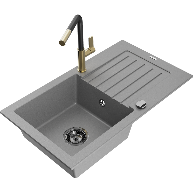 Mexen Pablo гранитна мивка с 1 камера с отцедник и кухненски смесител Flora,