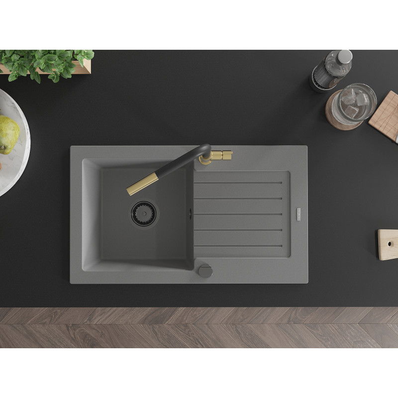 Mexen Pablo гранитна мивка с 1 камера с отцедник и кухненски смесител Flora,
