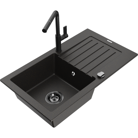Mexen Pablo гранитна мивка с 1 камера с отцеждане и кухненски смесител Flora,