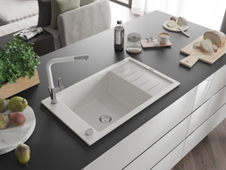Mexen Elias гранитна мивка с 1 камера с отцедник и кухненски смесител Flora,