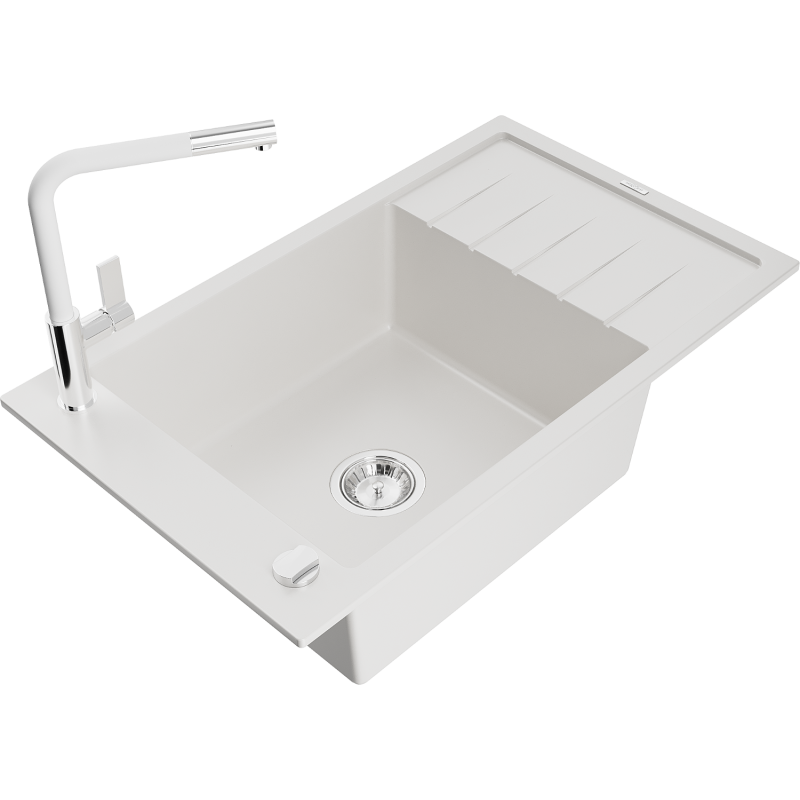 Mexen Elias гранитна мивка с 1 камера с отцедник и кухненски смесител Flora,