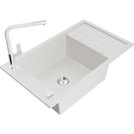 Mexen Elias гранитна мивка с 1 камера с отцедник и кухненски смесител Flora,