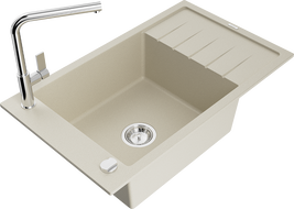 Mexen Elias гранитна мивка с 1 камера с отцедник и кухненски смесител Flora, бежов - 6511-69-670401-00