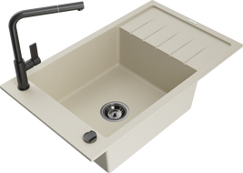 Mexen Elias гранитна мивка 1-камерна с отцедник и кухненски смесител Flora,
